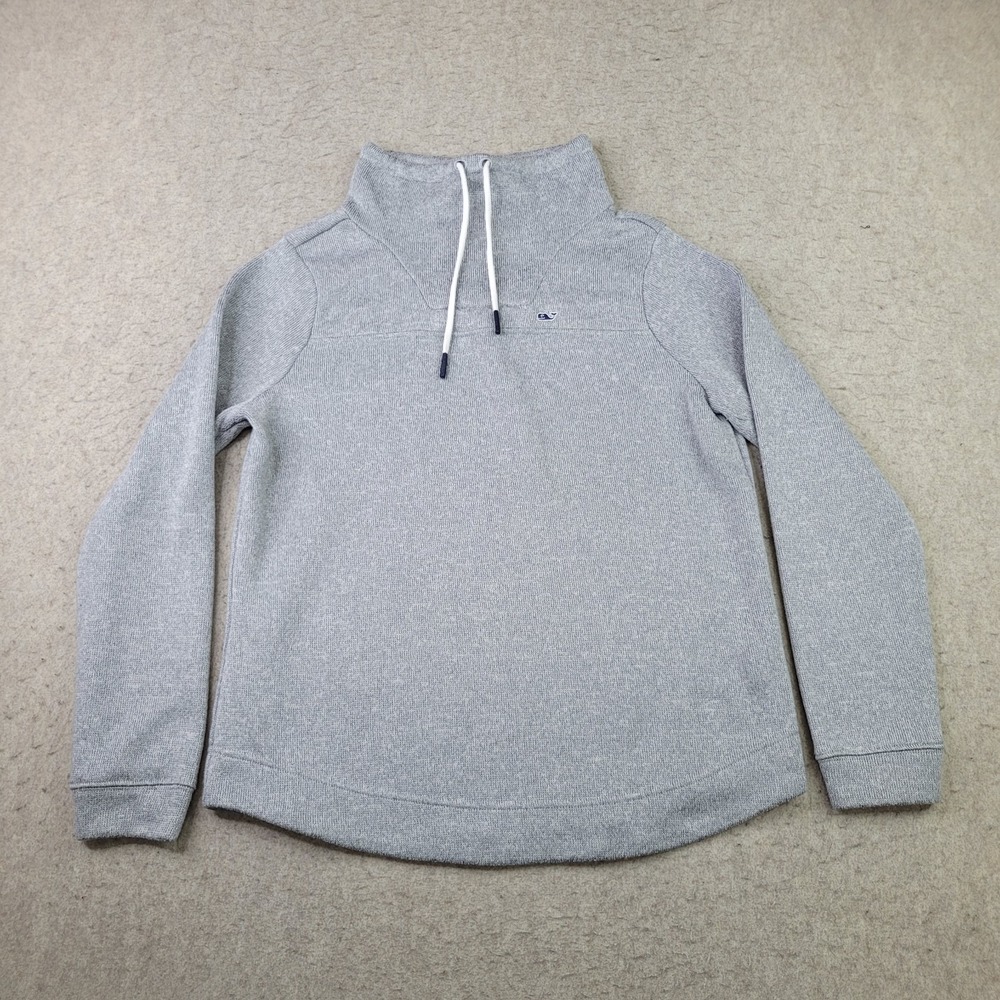 Vineyard Vines Funnel Neck Pullover Womens XS Gray Tight Knit Sweater Drawstring